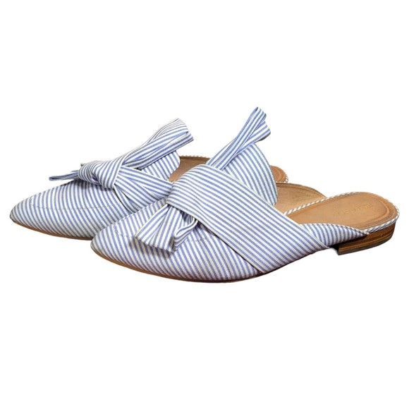 Halogen Hacoral Fabric Blue White Stripe Flats Size 9.5 - Picture 1 of 6